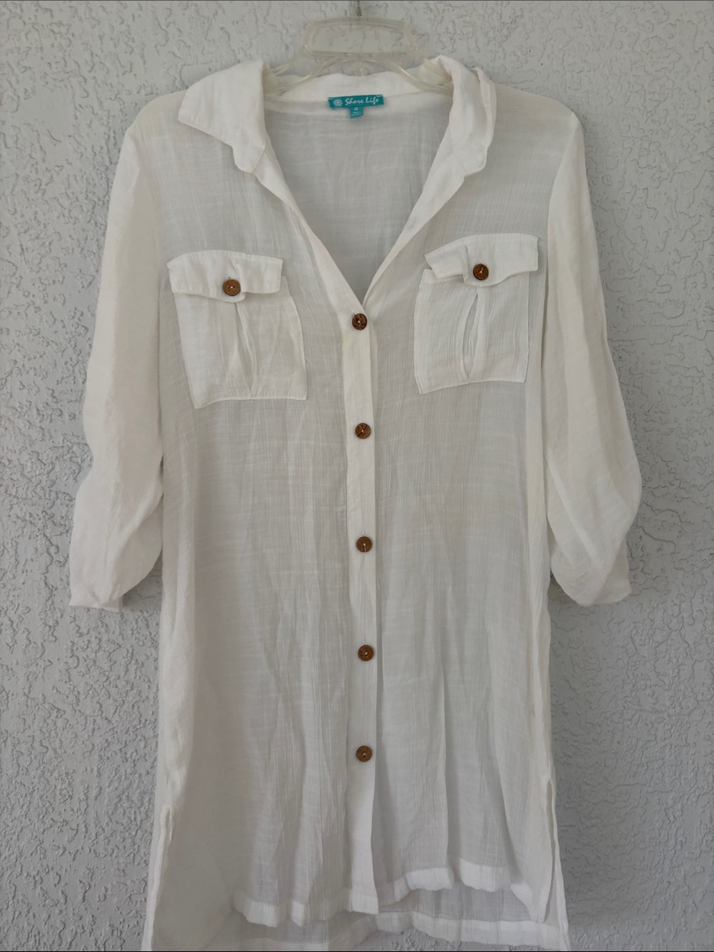 Shore Life White Button-Down Tunic/cover up size M